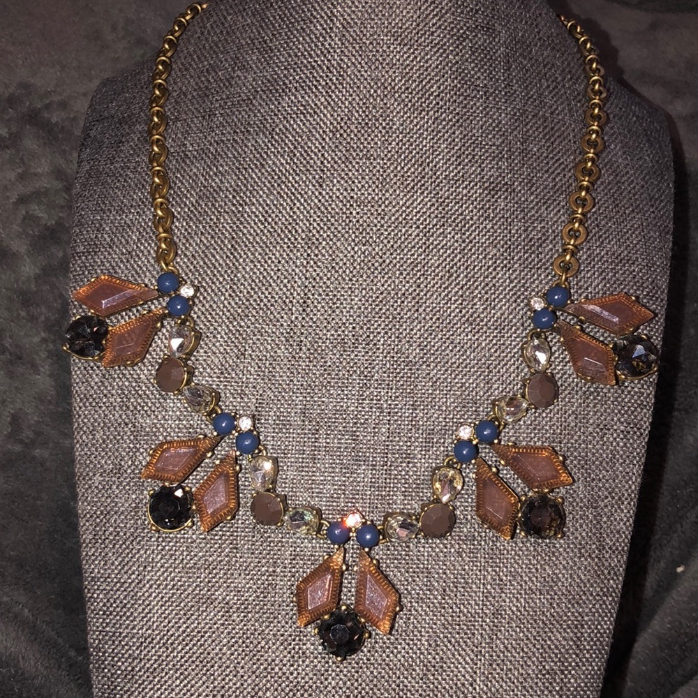 Really pretty and well made j crew necklace in blues pink and gray.